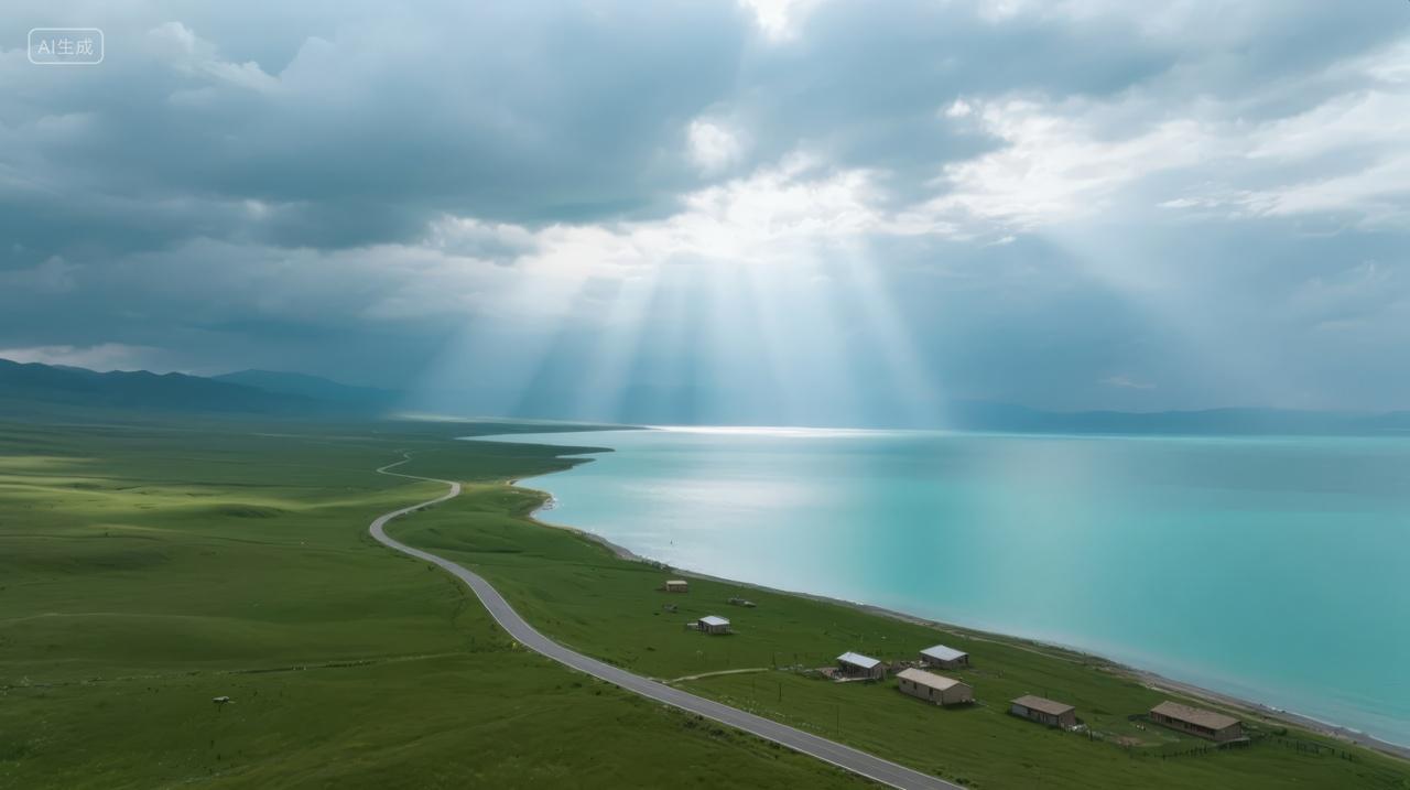 夏至节气草原湖泊耶稣光希望自然风光背景