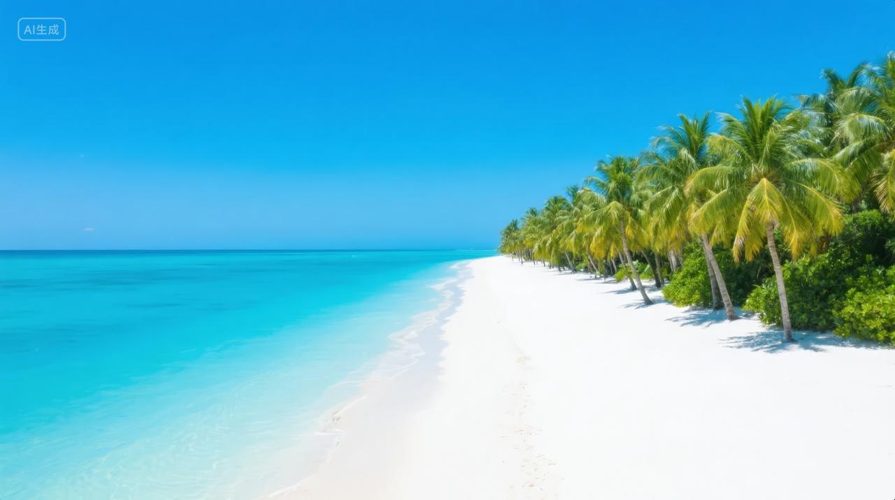 夏至节气热带海滩白沙椰林度假旅游背景