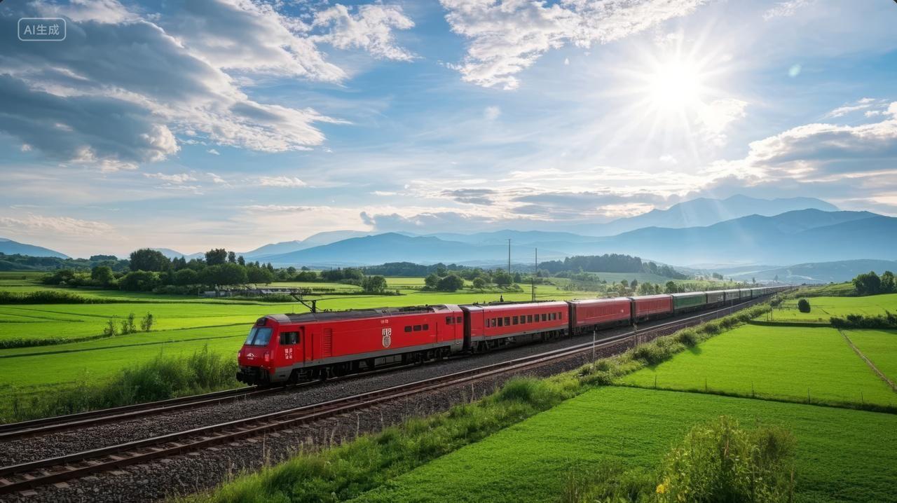 芒种夏至节气高铁穿行田野绿色出行科技背景