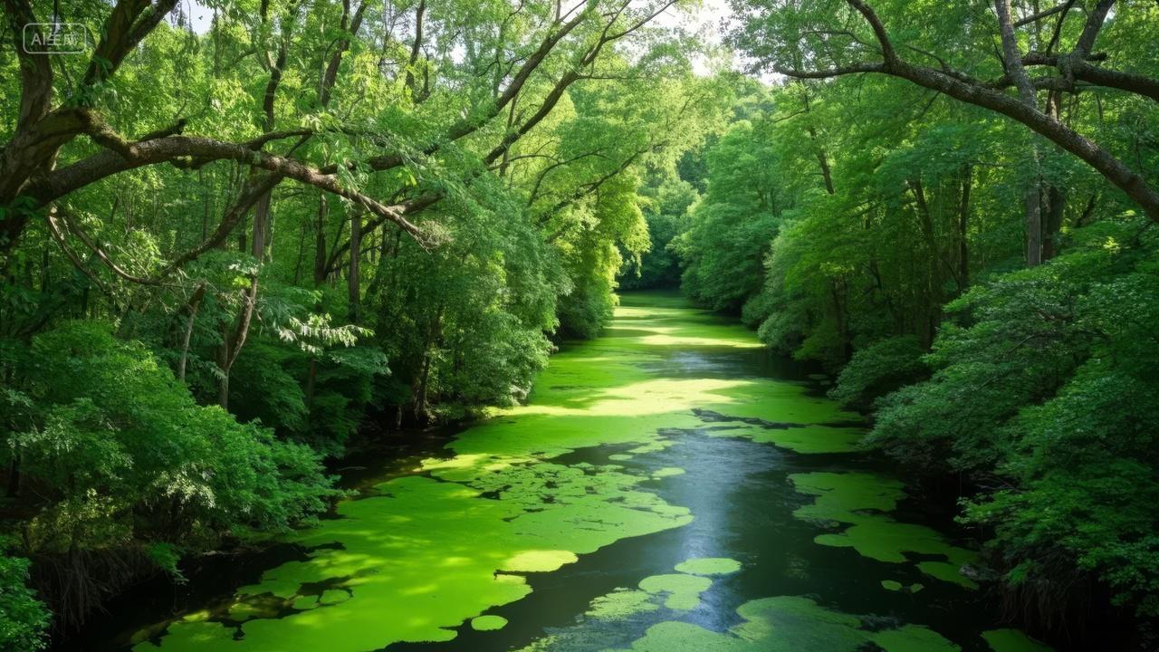 夏至节气森林河流绿意盎然生态旅游背景
