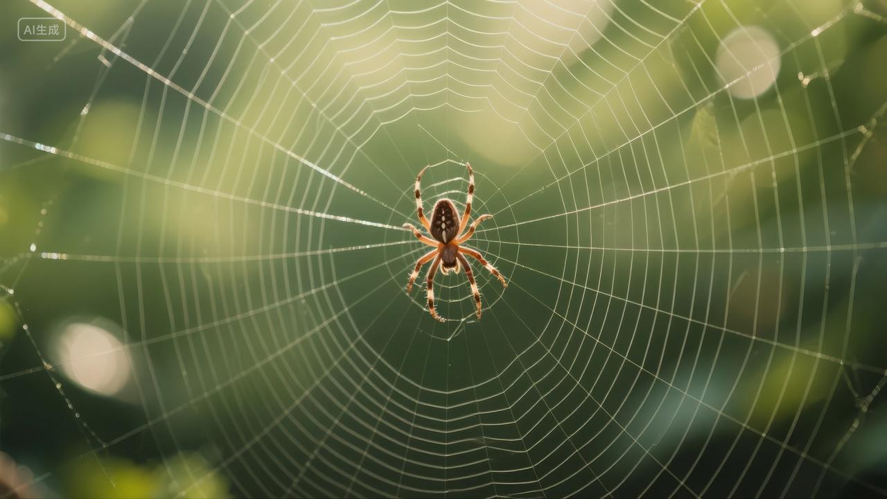 白露节气蜘蛛网露珠清晨细节自然生态背景