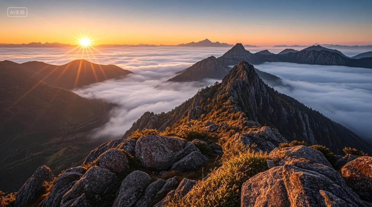秋分节气山顶云海日出励志企业文化背景