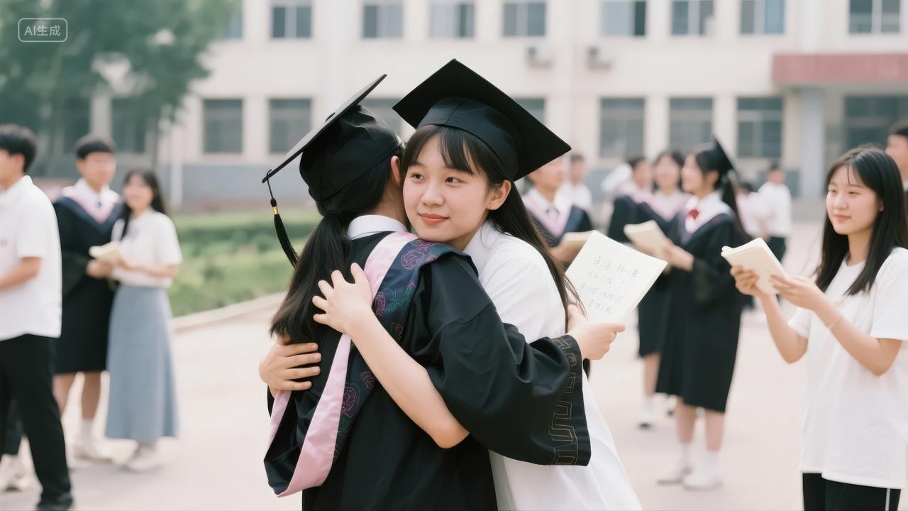 夏天毕业季大学生拥抱青春校园友谊背景