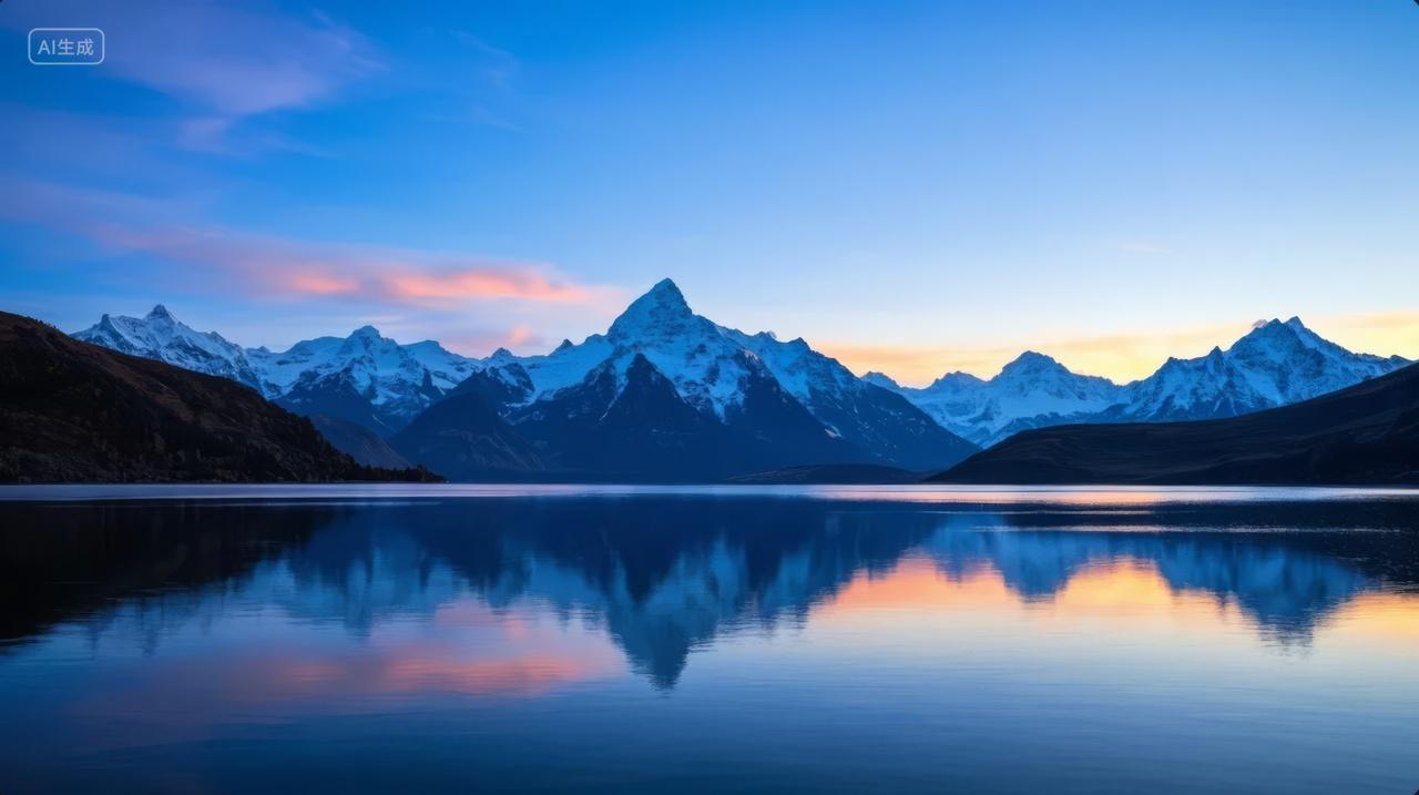 雪山湖泊倒影星空夜晚宁静唯美自然风光背景