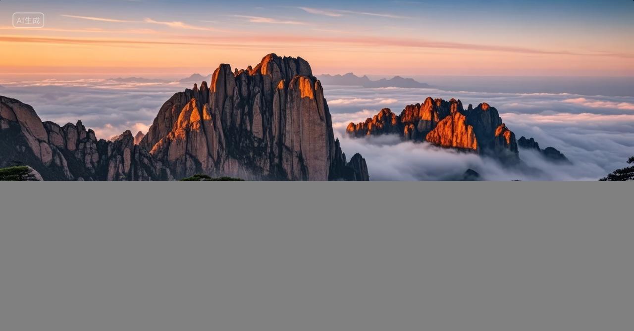 黄山云海日出奇松怪石中国风旅游背景图