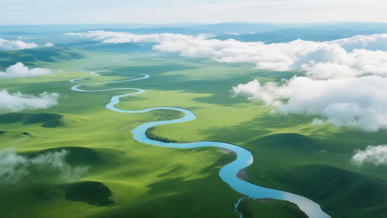 地球日草原九曲十八弯河流湿地自然风光
