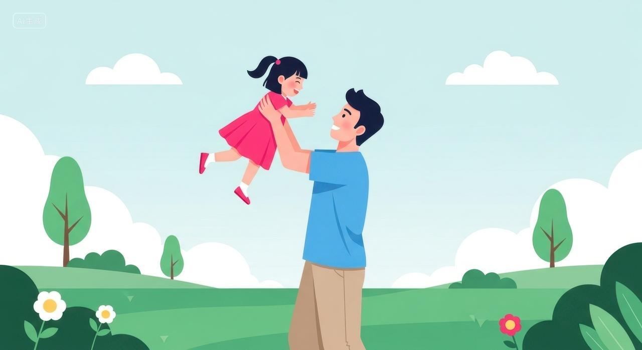 父亲户外举高女儿玩耍