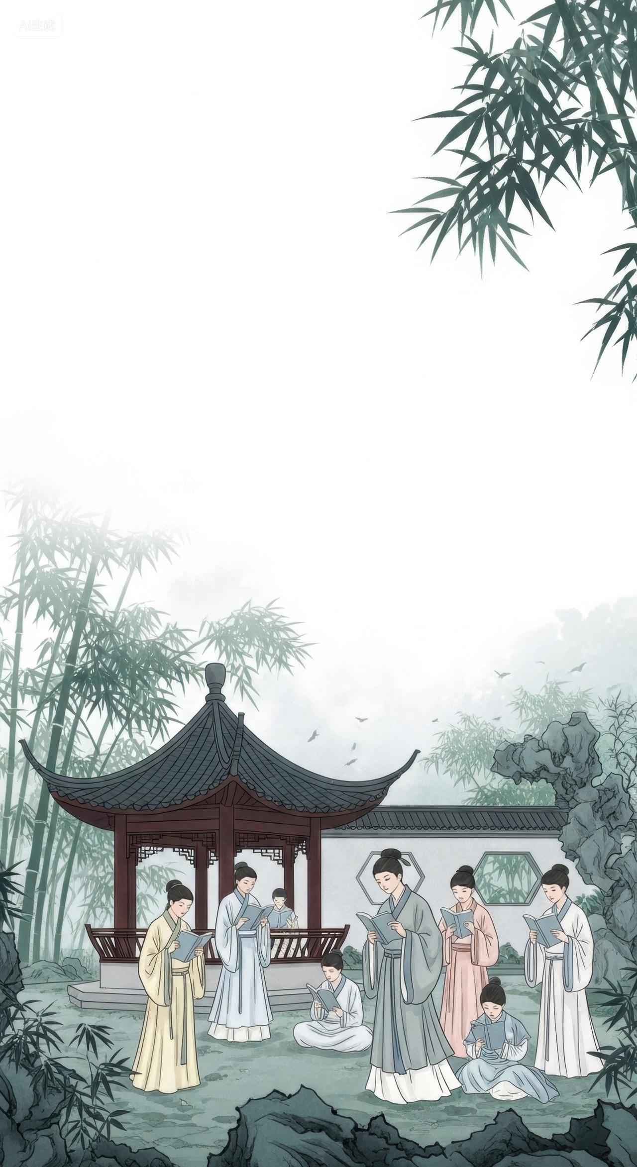 古风庭院古人读书场景