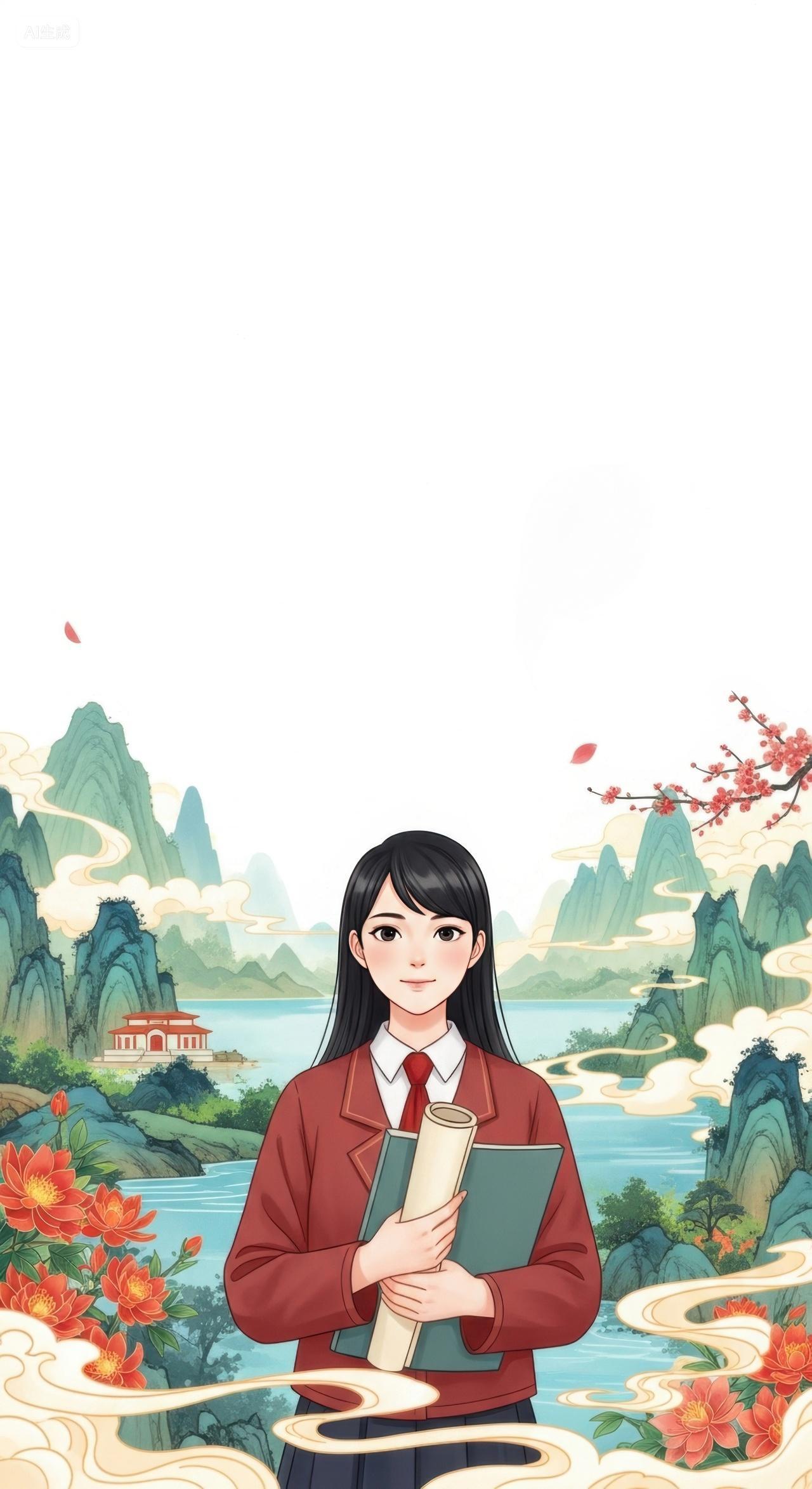 国风少女与山水画卷