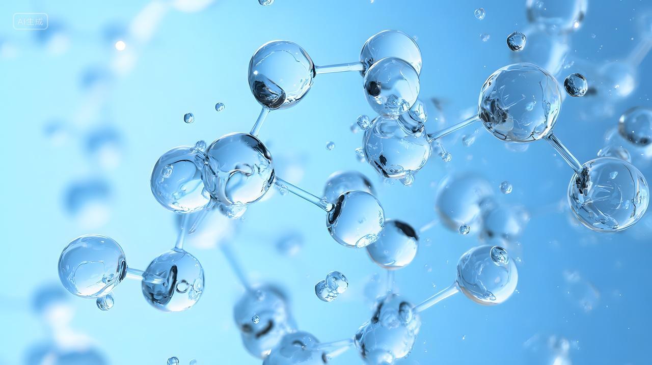 蓝色背景透明生物分子结构图科技概念
