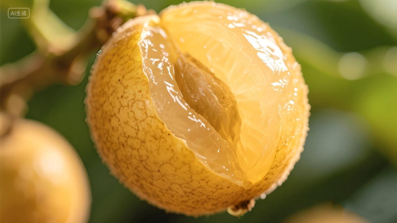 鲜嫩多汁剥了皮的黄皮果摄影图片