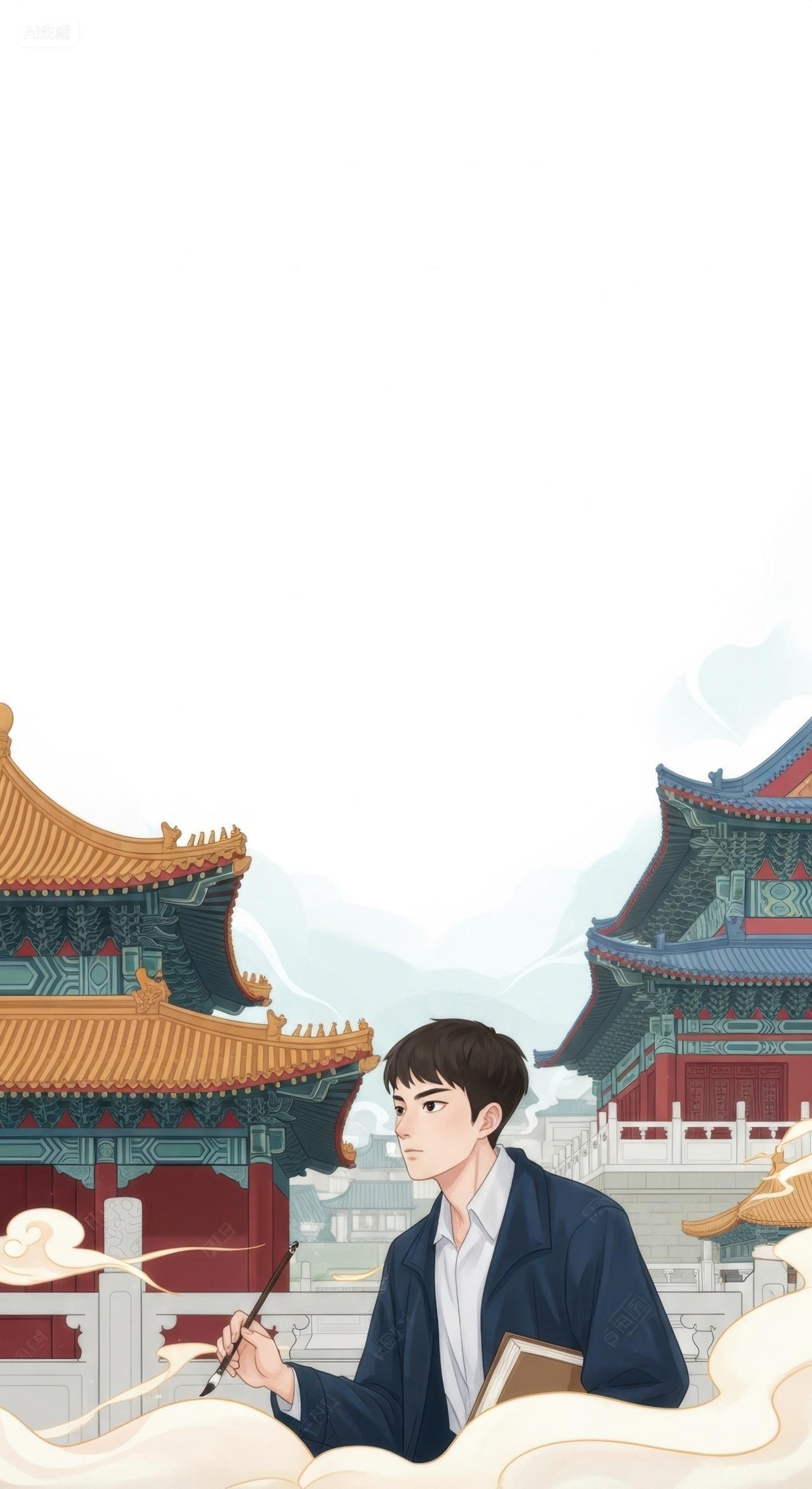 高考概念插画持笔捧书的少年