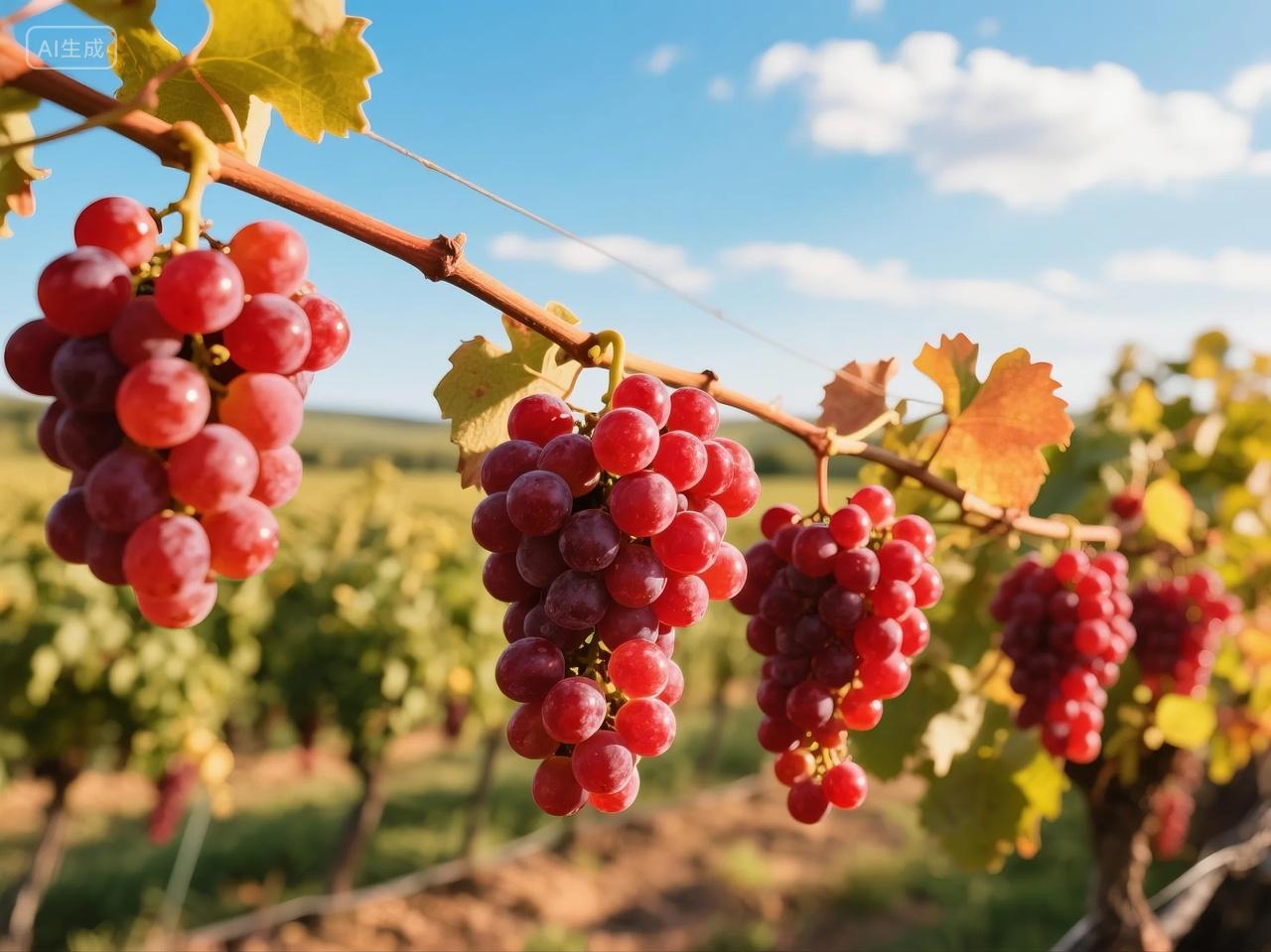 夕阳光照红提葡萄园