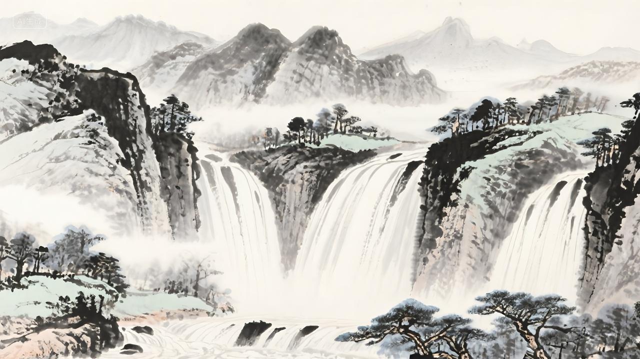 高山流水宏图大气山水水墨画