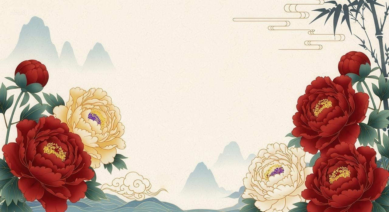中式牡丹山水背景图