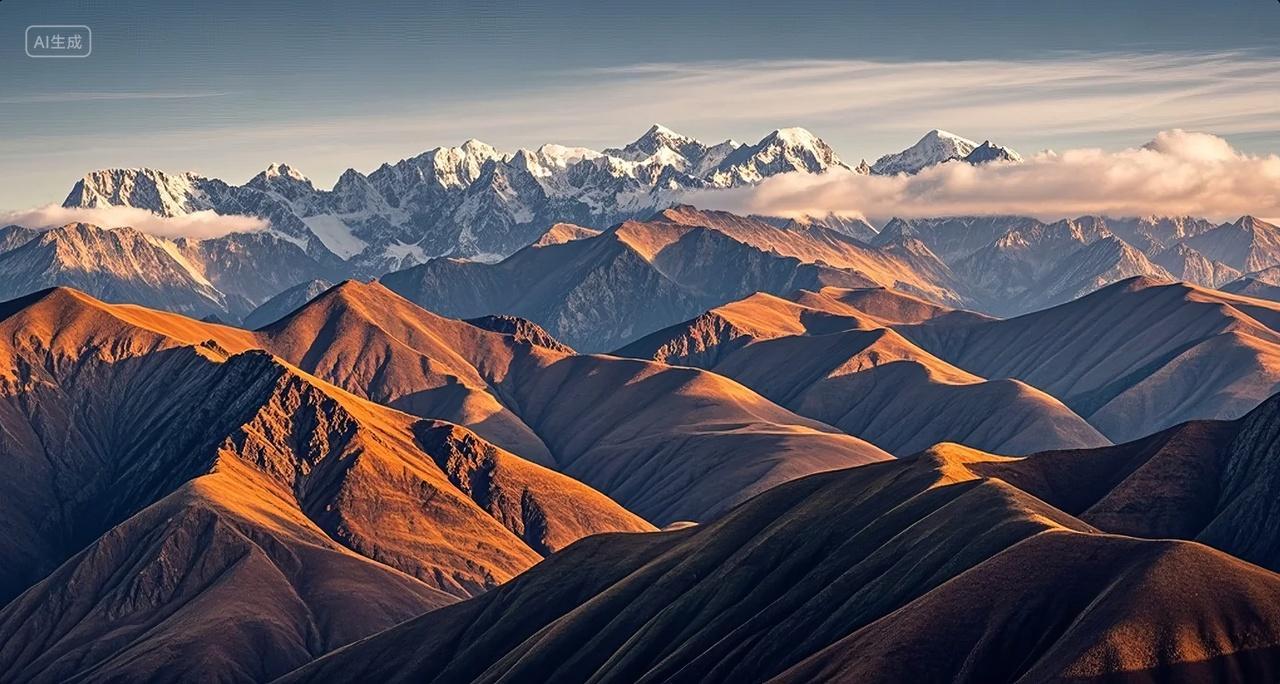 延绵山脉日照金山壮丽自然风光旅游摄影背景