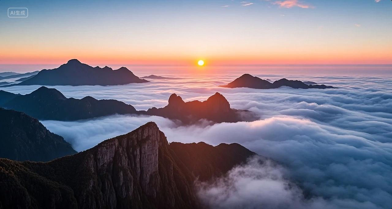 日出云海山峰壮丽自然风光励志企业文化背景
