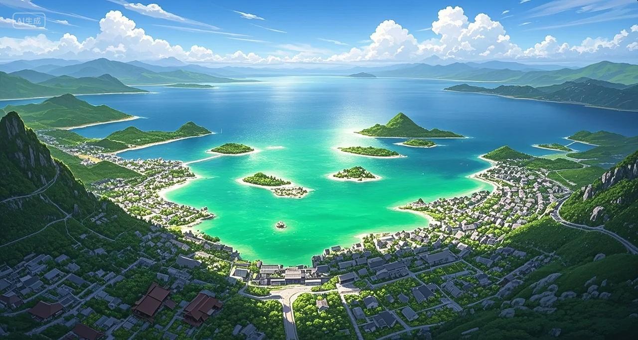 海岛城市度假村航拍热带风情旅游规划背景图