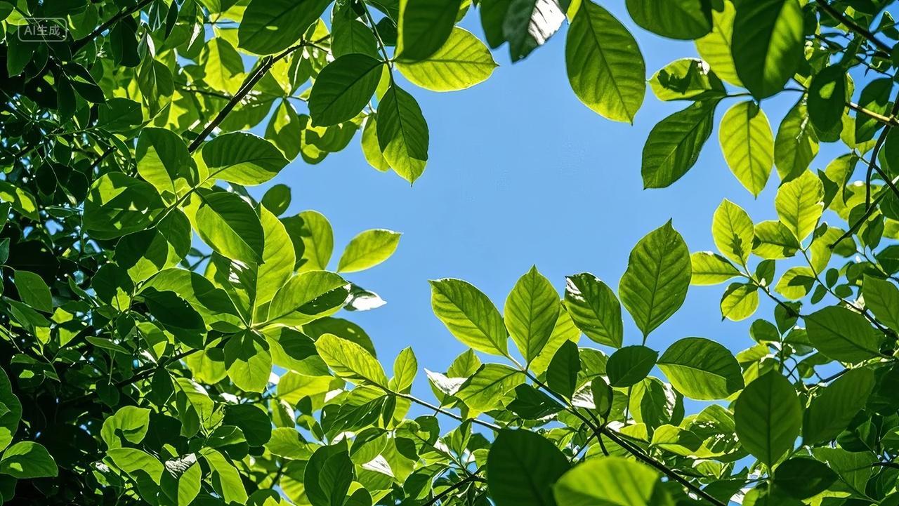 立夏节气绿叶阳光蓝天清新自然环保背景