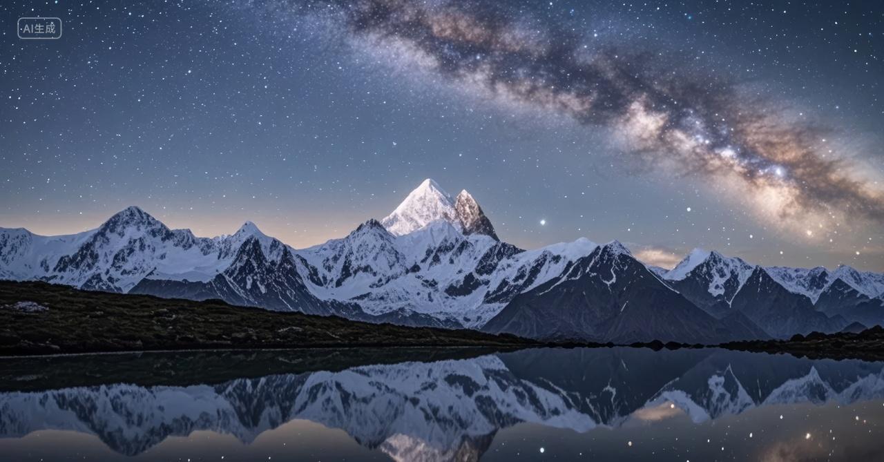 冬至节气雪山星空银河夜晚壮丽自然风光背景