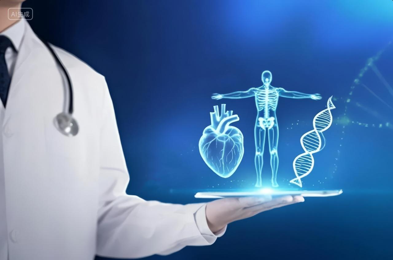 医生手持心脏模型未来医疗科技健康背景图