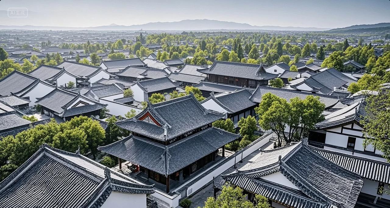 中式古镇建筑群航拍传统文化旅游景点背景