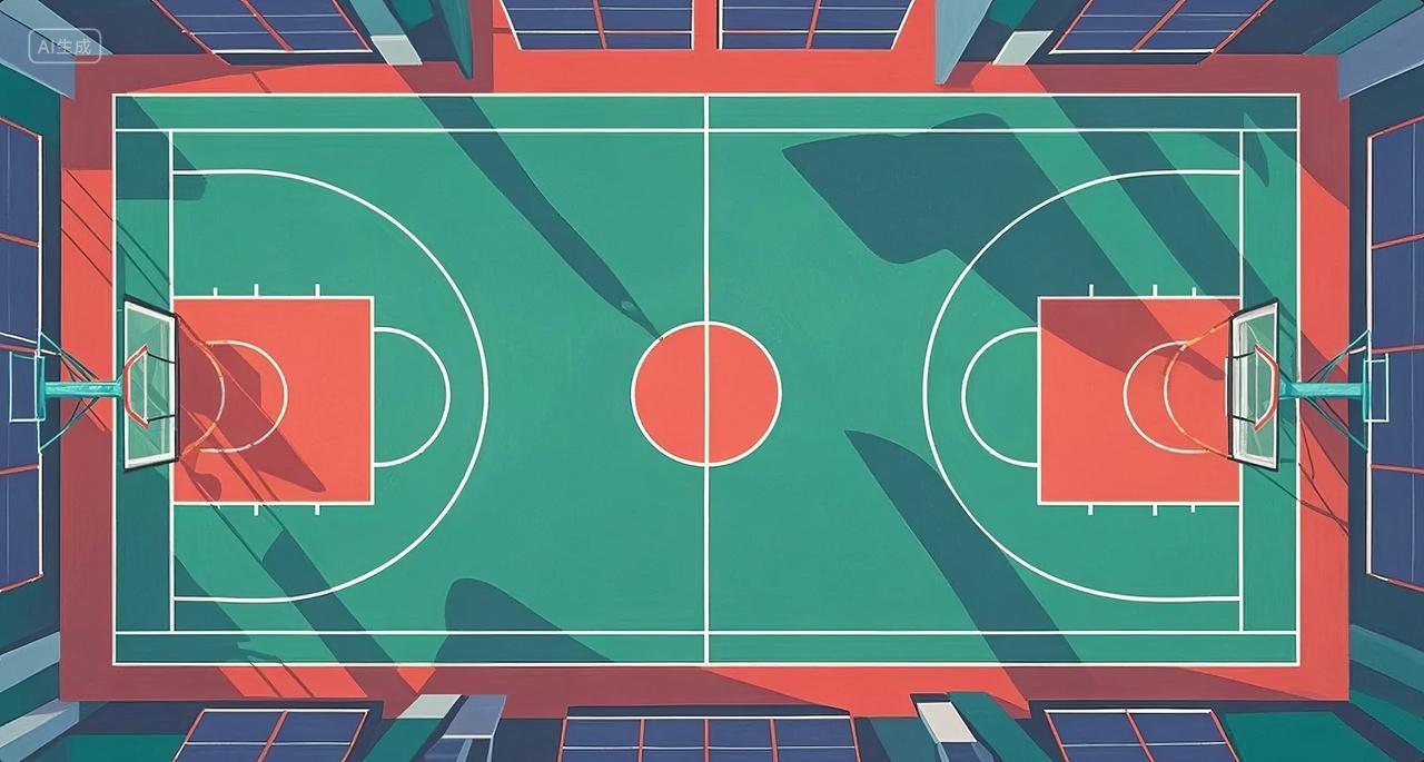 俯瞰篮球场运动场地板线条体育竞技背景图