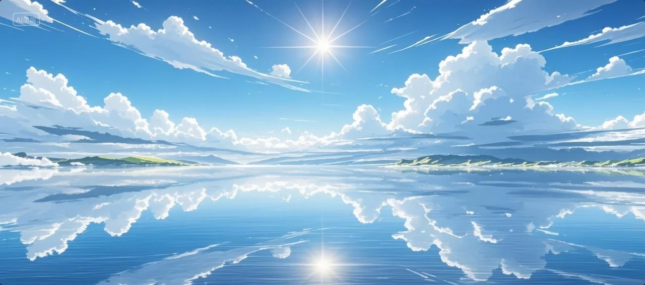 天空之镜云彩倒影水面阳光唯美自然风景背景