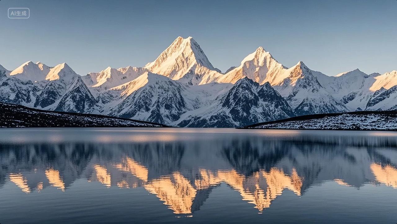 冬至雪山倒影湖泊壮丽自然风光旅游背景