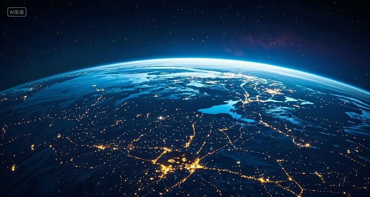 地球夜晚灯光城市网络全球化科技发展背景图