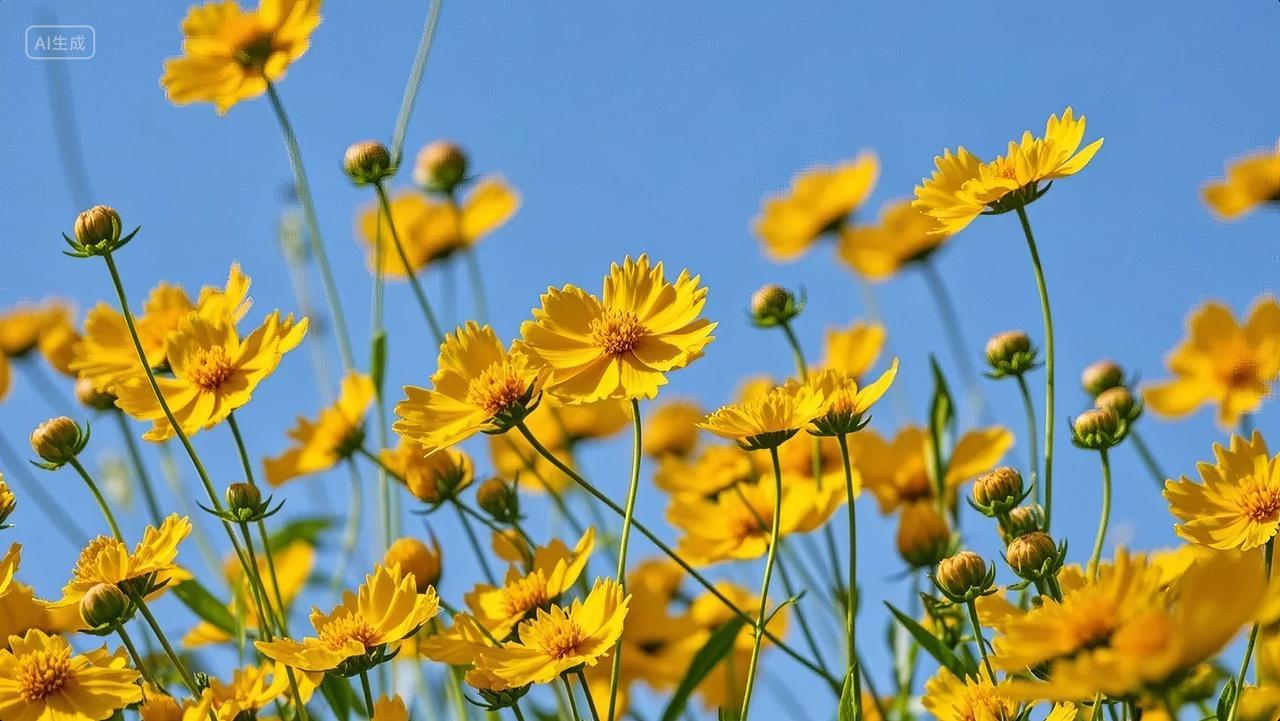 春分节气金鸡菊波斯菊黄花花海自然背景