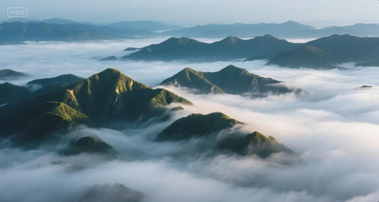 云海山峰日出磅礴气势自然风光旅游背景