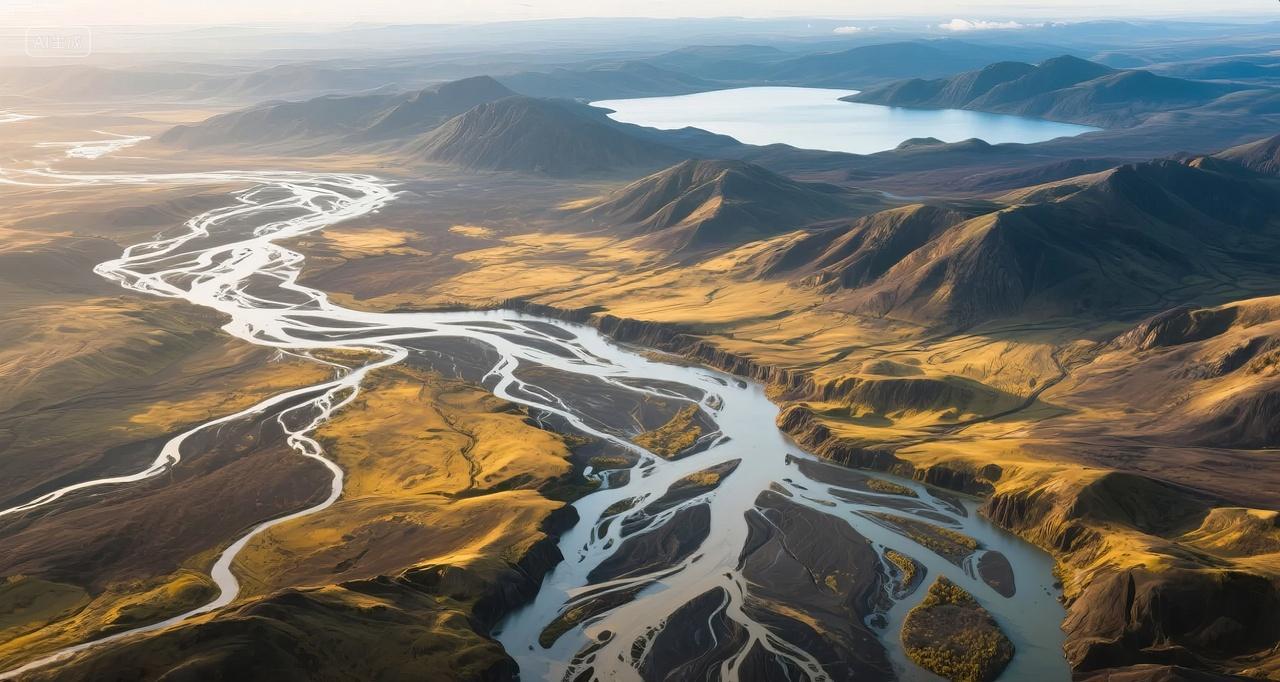 壮丽河道航拍山谷蜿蜒自然风光旅游背景