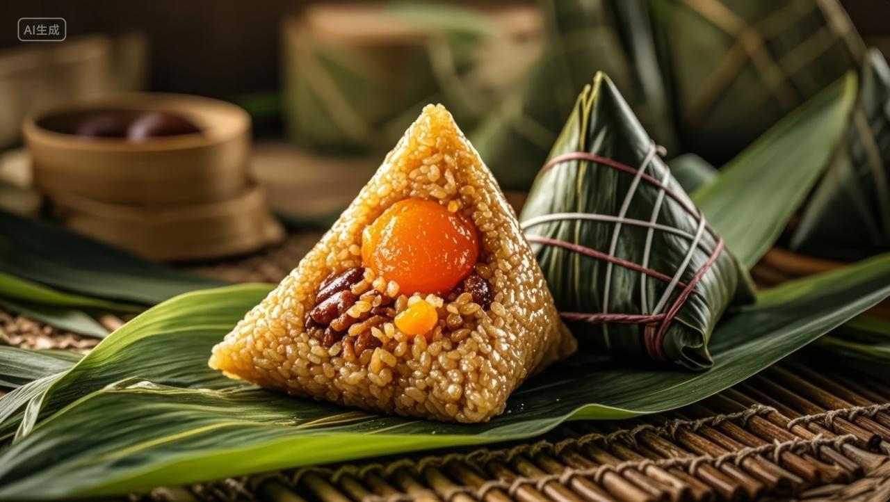 端午节美食粽子咸蛋黄传统节日饮食背景