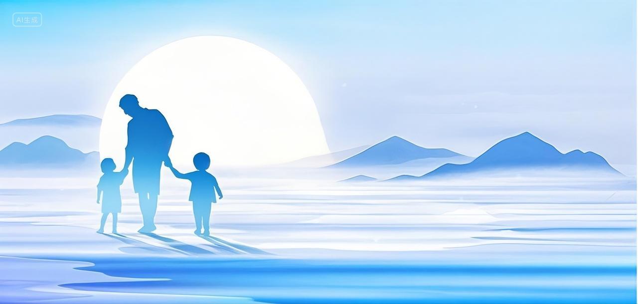 父亲节父子山脉蓝色海报背景