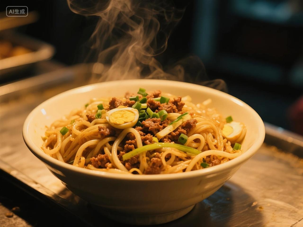 夜霄小吃炸酱面热干面美食摄影