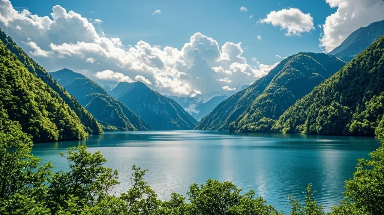 立夏节气高山湖泊森林倒影纯净自然背景