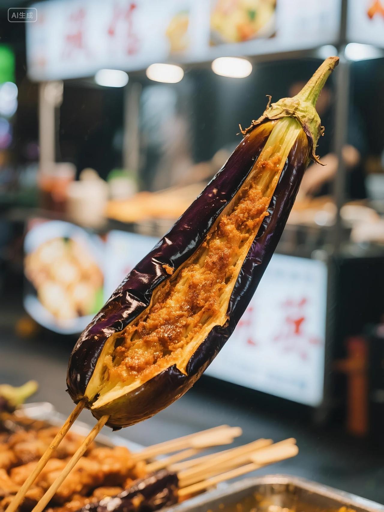 夜市烧烤茄子小吃摄影
