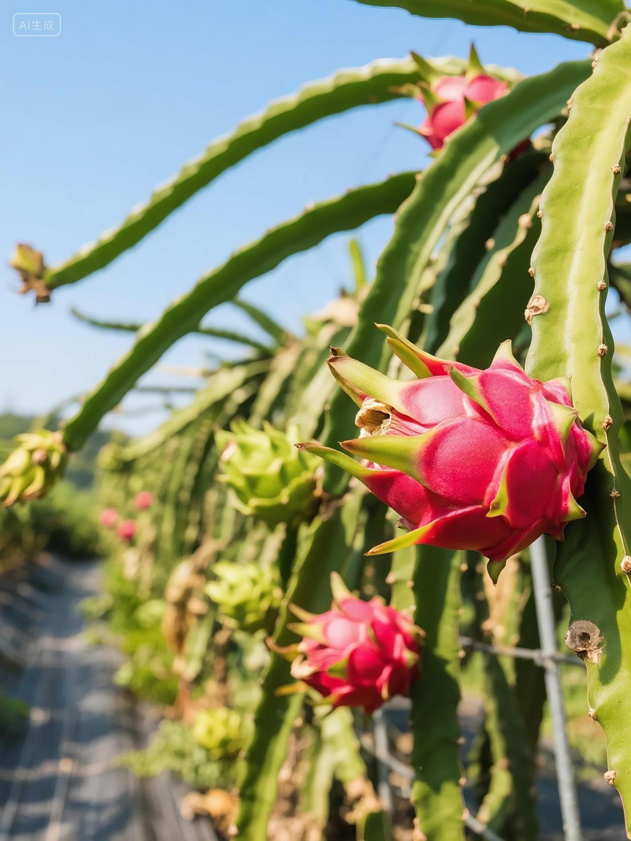 日出火龙果园地摄影图