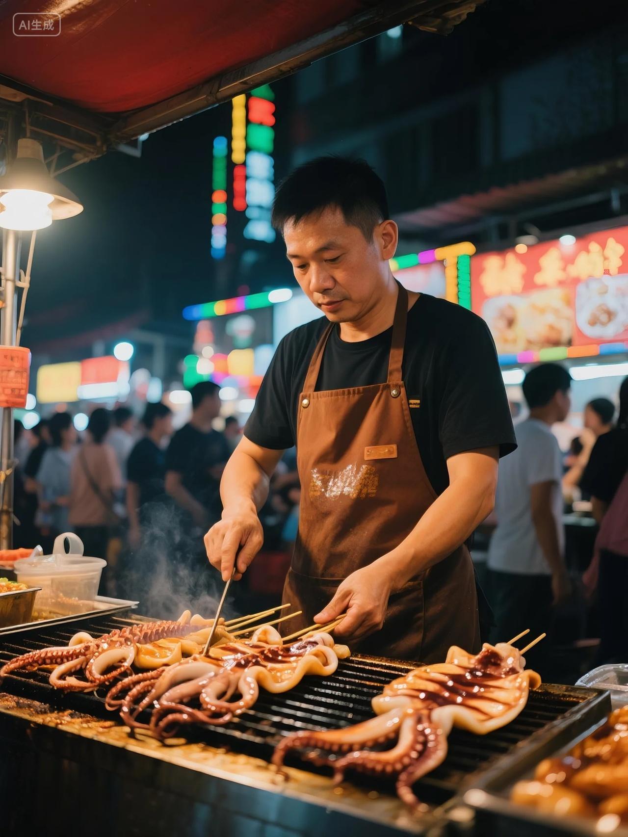 烧烤鱿鱼夜生活图片摄影