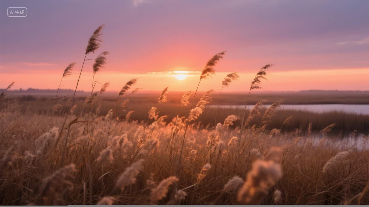 秋分白露芦苇荡日落唯美自然风光背景图
