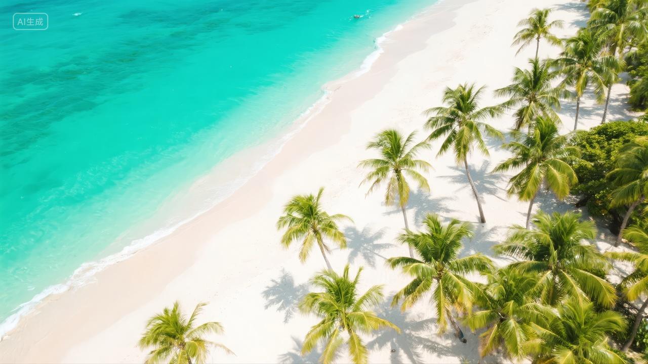 夏季热带海滩椰树航拍度假旅游风景背景