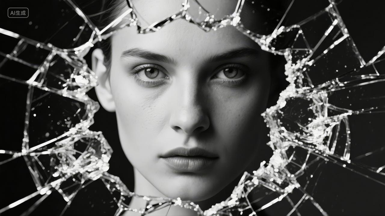 女性破碎玻璃心理压力焦虑情绪问题背景图