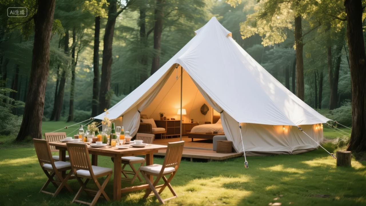 立夏节气户外露营帐篷森林野餐休闲度假背景