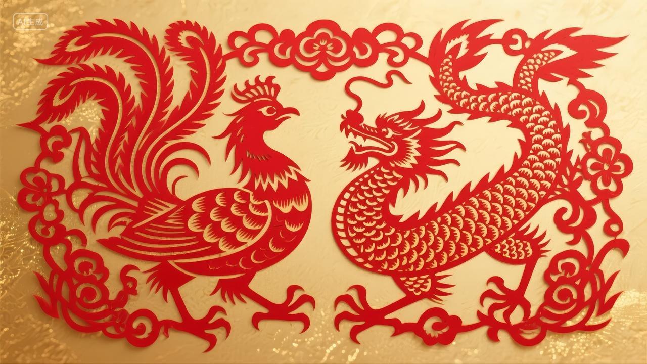 龙年春节龙凤呈祥剪纸传统文化艺术背景