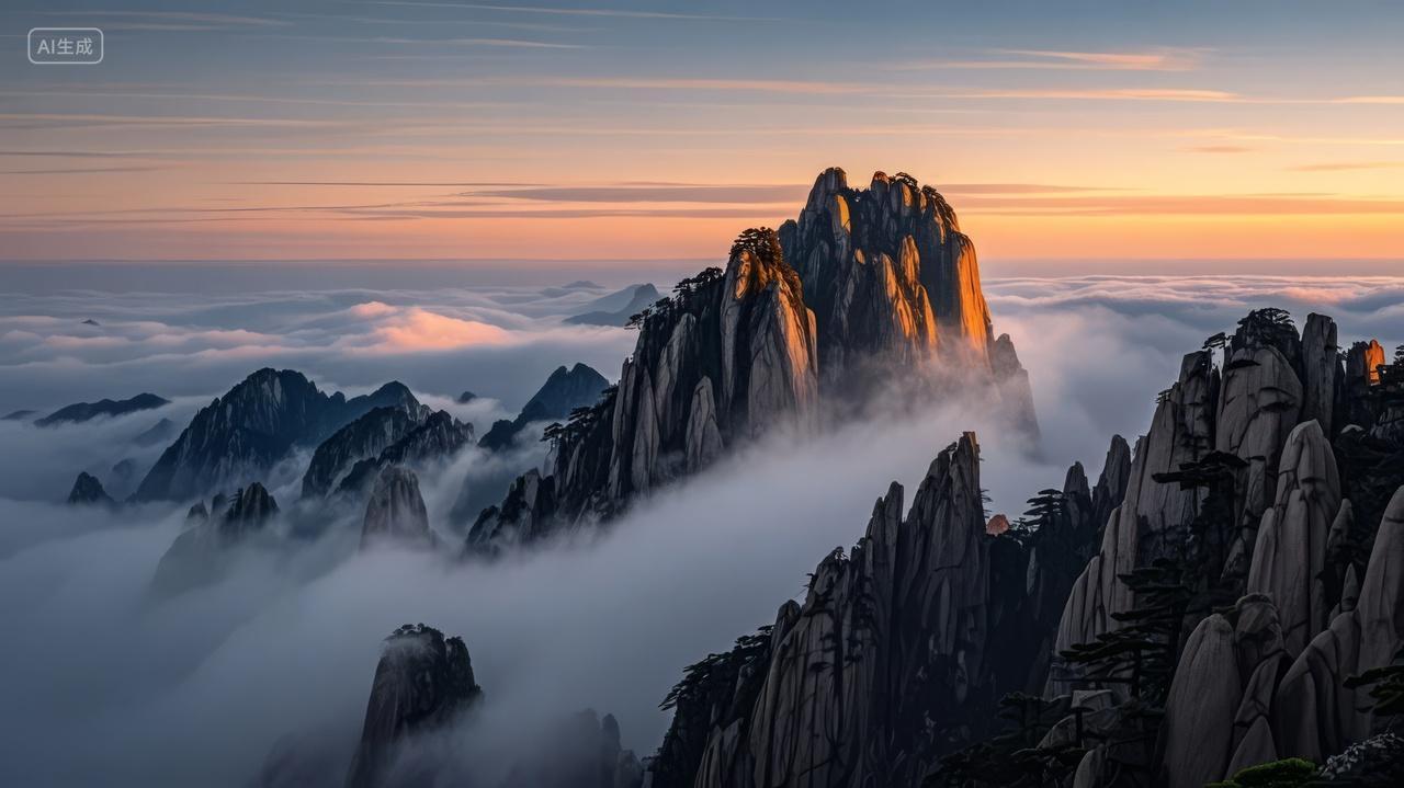 黄山奇松云海日出壮丽自然风光旅游背景