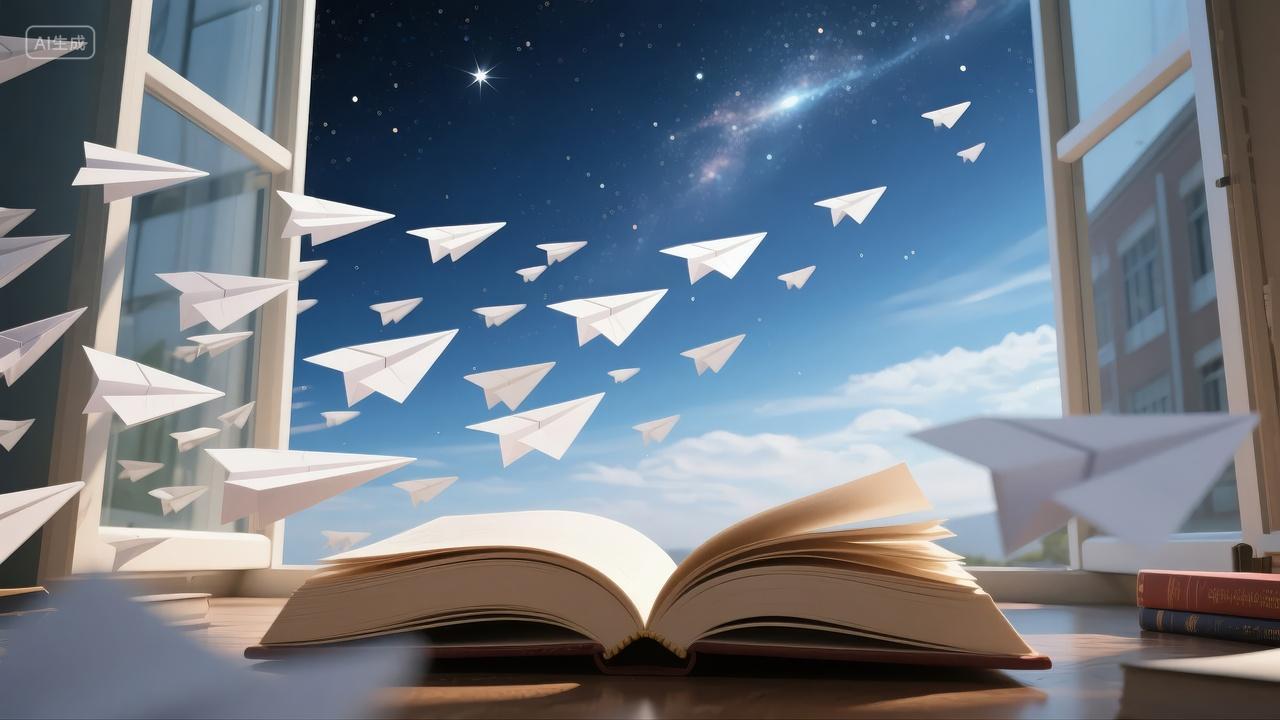 毕业季放飞梦想书本纸飞机星空励志背景