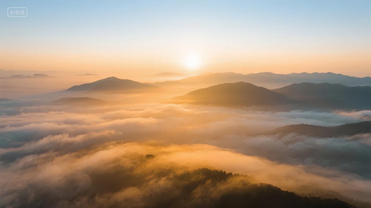 日出云海群山壮丽航拍希望励志风景背景