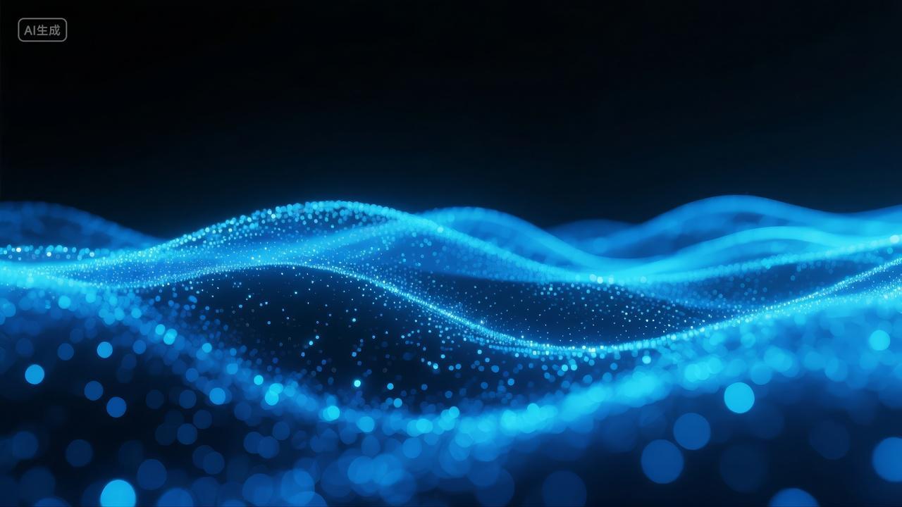 抽象科技蓝色波浪粒子数据流动未来背景