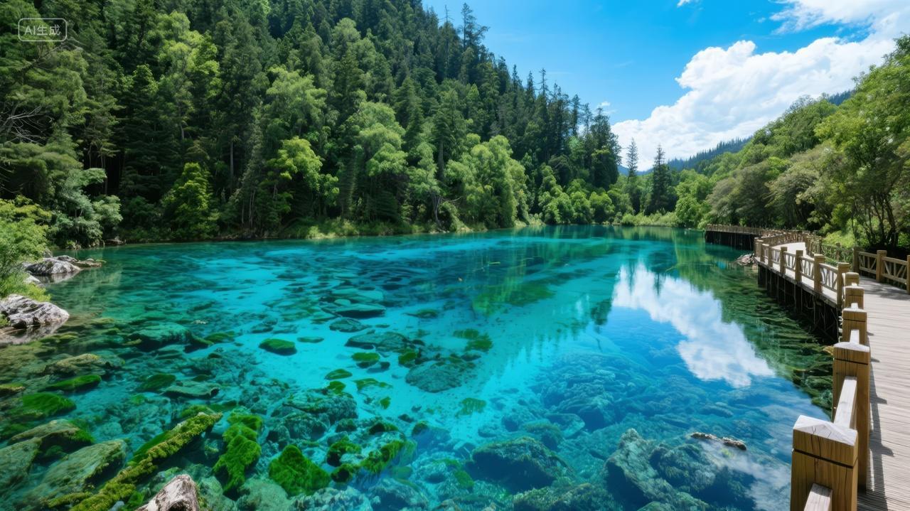 九寨沟五彩池夏季旅游自然风光高清背景图